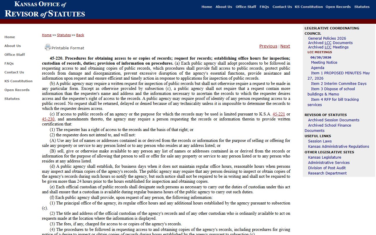 Logan County Clerk of the District Court Kansas request procedure statute
