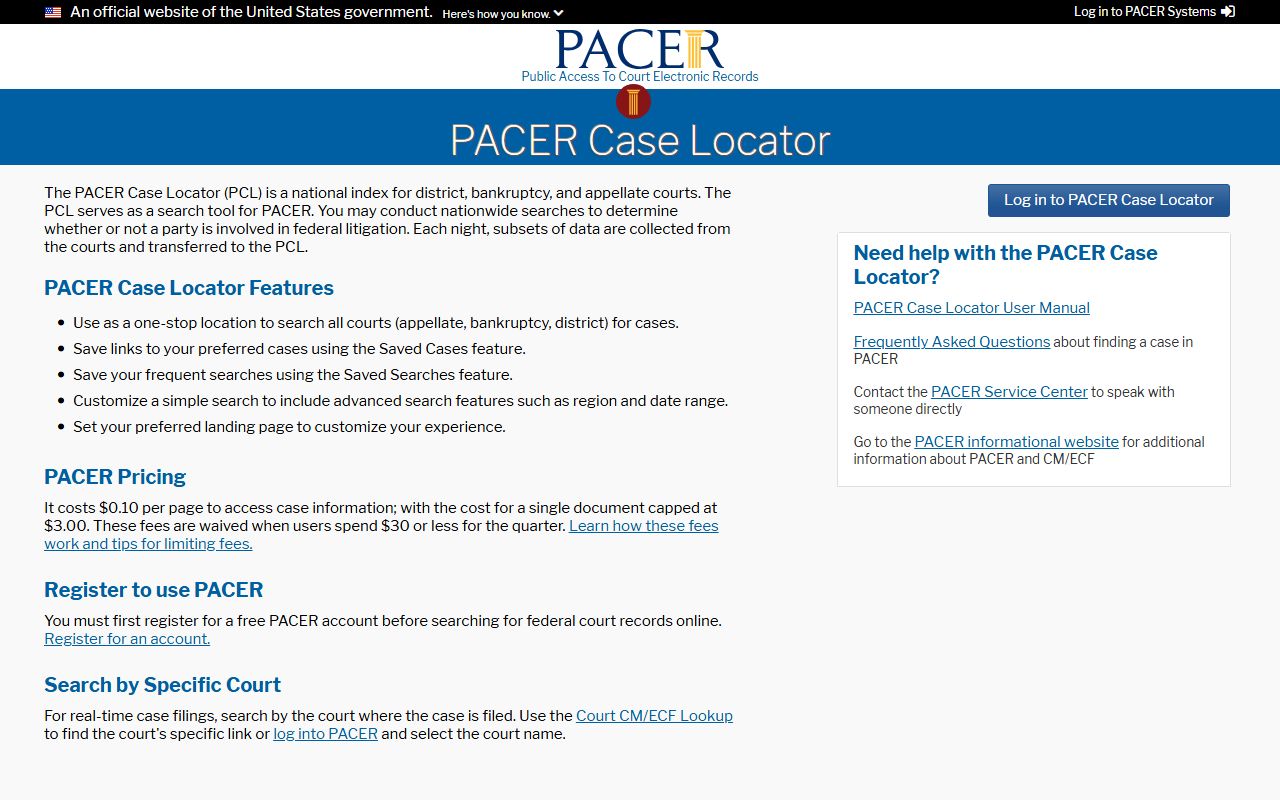 Logan County court dockets PACER Case Locator federal docket source