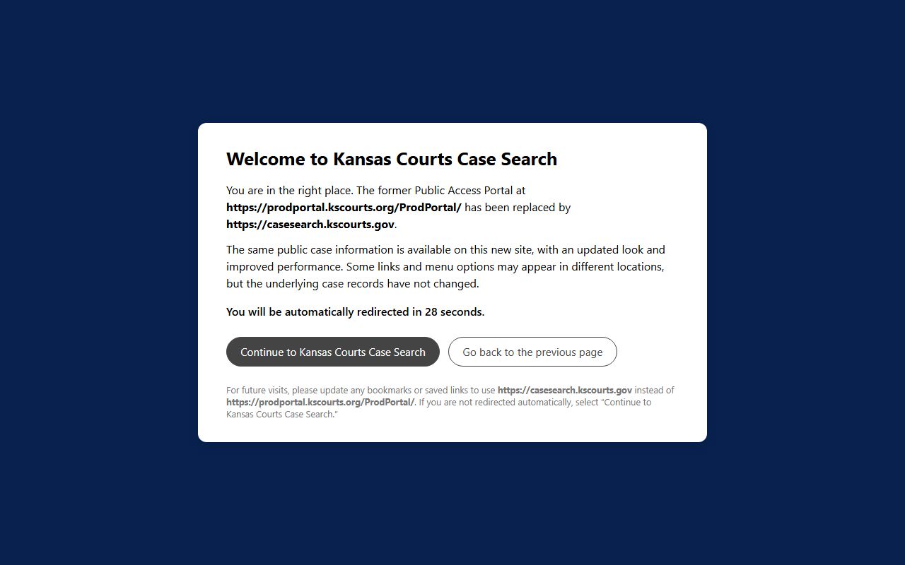 Logan County court records CaseSearch portal redirect notice