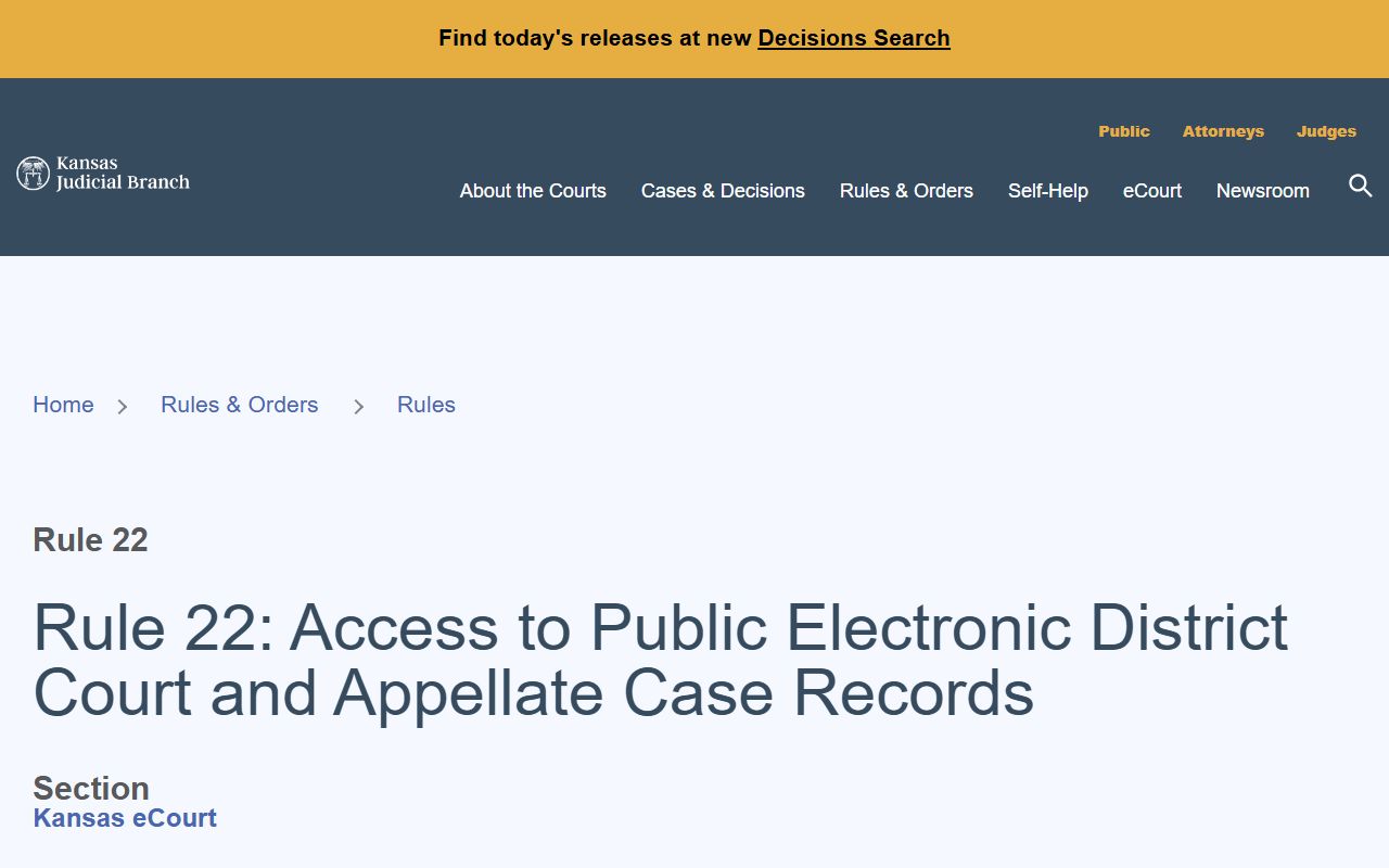 Logan County court records Kansas Supreme Court Rule 22 source