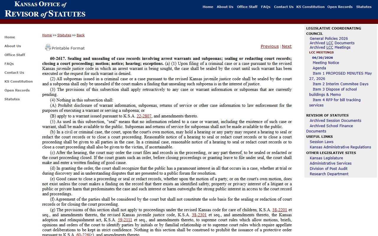 Logan County warrant records and K.S.A. 60-2617 sealing rules